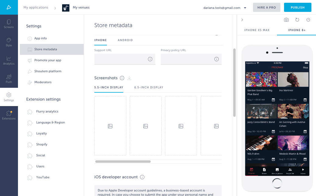 set screenshot mobile app