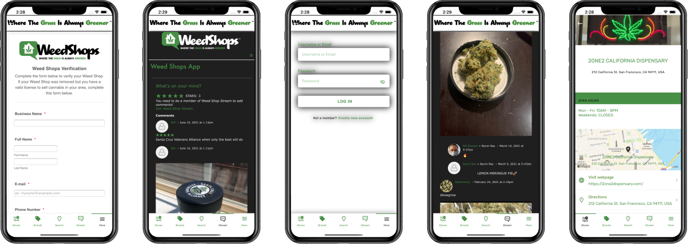 weed shops app screens